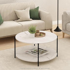 Furinno BESI Coffee Table, 2-Tier Round Modern Coffee Table with Metal Legs, Metal Frame Side Table with Open Shelf, for Living Room, Bedroom, Home Office, Marble White