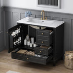 36 Inch Bathroom Vanity with Sink Set, Undermount Vanity Sink Cabinet with 3 Drawers and Door Storage, Soft Closing Door, Wood Frame, Black