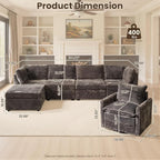 130" Modular Sofa with Swivel Chair & Ottoman, Modern Cloud Sectional Couch Plush Corduroy 5 Seater Deep Seat Sofas Set & Accent Armchair for Living Room, Gray