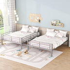 Merax Full Over Full Metal Bunk Bed with Ladder and high Guardrail, Able to Split, Storage Space, No Box Spring Needed, Noise Free, Silver