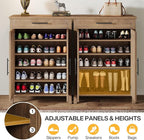 Tribesigns Shoe Cabinet, 5-Tier Shoe Storage Cabinet with Louvered Doors and Drawer, Freestanding Wooden Shoe Rack Organizer with Adjustable Shelves for Entryway, Hallway, Natural