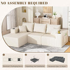 107" Cloud Sectional Couch, Modular Sectional Sofa with L-Shape Chaise, Corduroy Boneless Couch with Deep Seat, Upholstered Sofa for Living Room, No Assembly Required(Left-Facing Chaise, White)