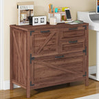 Lateral File Cabinet with 4 Drawers, Farmhouse File Cabinet for Letter/Legal/A4 Size Hanging Files, Large Wood File Storage Cabinets Printer Stand for Home Office Cabinets, Rustic Brown