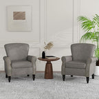 Accent Chair, Mid Century Modern Faux Leather Arm Chair with Wood Leg for Living Room, Bedroom, Comfy PU Leather Club Reading Chairs with Wingback & Nailhead Trim (Leather Grey, Set of 2)