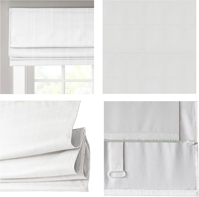 Madison Park Galen Cordless Roman Shade, 31"W x 64"H, Sheen White – Room Darkening, Thermal Insulated, Energy Efficient Window Blind with Subtle Sheen Basketweave Fabric for Privacy