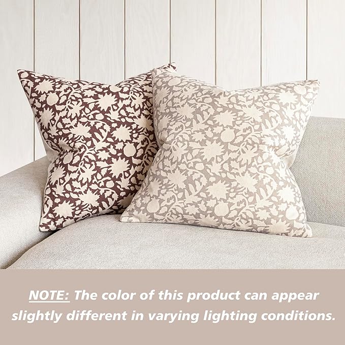 Foindtower Set of 2 Decorative Neutral Floral Throw Pillow Covers Accent Farmhouse Cushion Covers Boho Vintage Pillowcase for Couch Sofa Bedroom Living Room Home Decor,24×24 Inch,Ivory Beige