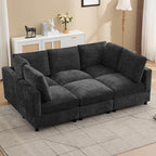 Modular Sectional Cloud Sofa Bed, 6-Seater Convertible Sofa Couch with Ottoman, Modern Deep Seat Sleeper Sofa for Living Room, Chenille Dark Grey