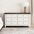 BLANKSPACE 6 Drawer Dresser, Modern Dresser for Bedroom, Wood Drawer Organizer with Metal Knobs, Large Capacity Cabinet for Bedroom, Antique White