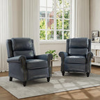 Faux Leather Recliner Chair, Modern Pushback Armchair with Adjustable Backrest & Footrest for Bedroom, Living Room (Dark Blue, Set of 2)