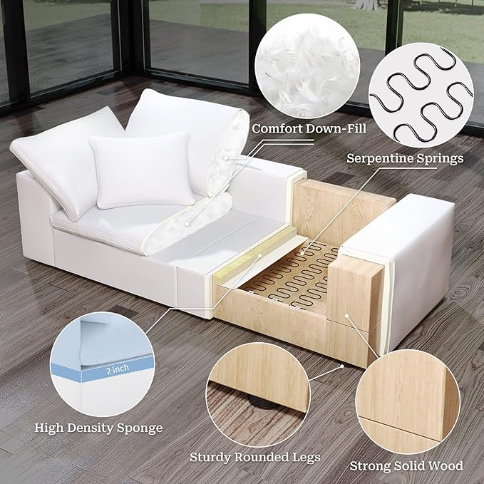 253" Oversized Cloud Modular Sectional Sofa,7 Seat Down Filled Sofa,Comfy Deep Seat Couch with Reversible Chaise & Cushions,Couch Cover Washable and Replaceable,White