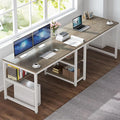 Tribesigns Two Person Desk with Bookshelf, 78.7 Computer Office Double Desk for Two Person, Rustic Writing Desk Workstation with Shelf for Home Office (Gray/White)