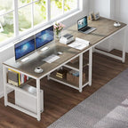 Tribesigns Two Person Desk with Bookshelf, 78.7 Computer Office Double Desk for Two Person, Rustic Writing Desk Workstation with Shelf for Home Office (Gray/White)