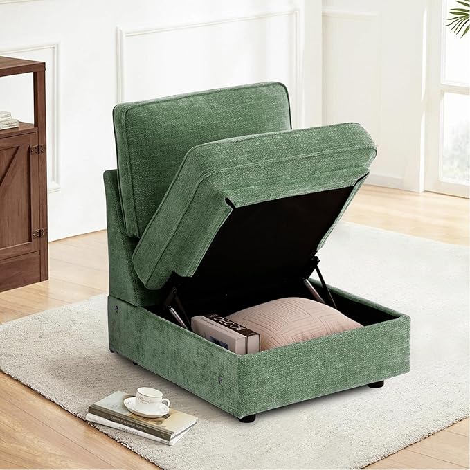 TEKAMON Middle Seat with Storage, Modular Sofa Couch, Green