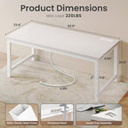 Huuger 55 x 24 inch Desk with Power Outlets & USB-C, Deeper & Thicker Desktop, Robust Metal Tubes, Computer Desk, Heavy Duty Office Desk, Work Gaming Desk for Home Office, White