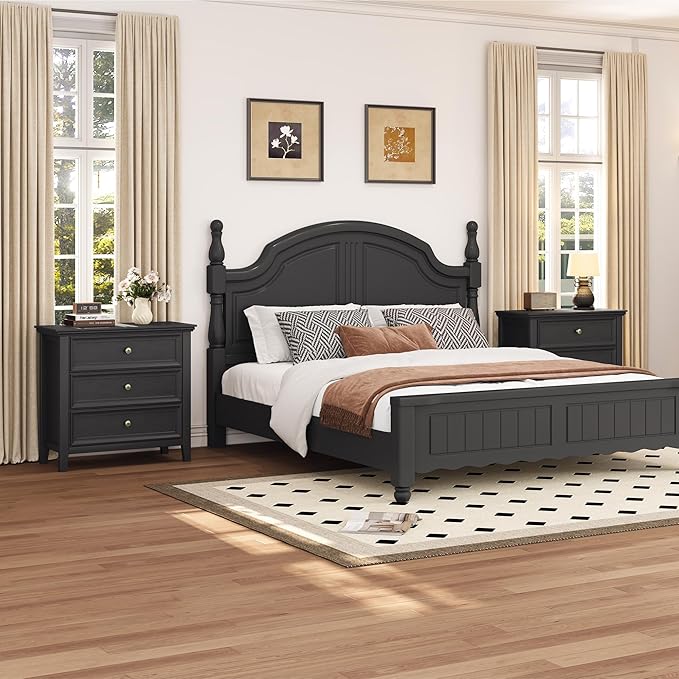 Farmhouse Black 3-Drawer Dresser for Bedroom - 31.5" Wide 3 Chest of Drawers Storage Organizer Cabinet as Nightstand or Bedside Dresser