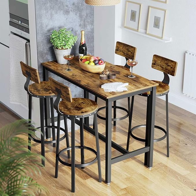 VASAGLE Bar Stools Set of 2, Bar Height Stools, 28.9 Inches Counter Barstools Chairs with Back for Dining Kitchen Island, Steel Frame, Industrial Style, Easy Assembly, Rustic Brown and Ink Black