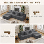 106" Cloud Sectional Couch, Modular Sectional Sofa with L-Shape Chaise, Corduroy Boneless Couch with Deep Seat, Upholstered Sofa for Living Room, No Assembly Required(Left-Facing Chaise, Dark Grey)