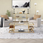 Henn&Hart 54" Wide Rectangular Coffee Table in Brass, for Home, Living Room, Bedroom, Entertainment Room, Office