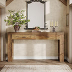 Tribesigns 63" Console Table with 2 Drawers, Farmhouse Entryway Table with H-Shaped Sturdy Legs for Hallway, Living Room, Brown