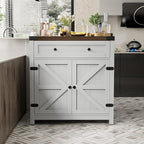 JUMMICO Coffee Bar Cabinet Farmhouse Kitchen Sideboard Buffet Cabinet with Drawer and Adjustable Shelf Barn Door Storage Cabinet for Kitchen, Dining Room, Bathroom, Entryway（White）