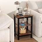 VECELO Modern Nightstands with Charging Station,Side End Table Night Stand with Storage Shelf for Small Spaces, Bedroom,Living Room