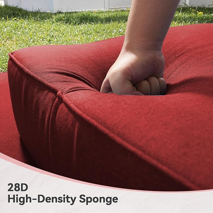 Luxury 6" Outdoor Cushions for Patio Furniture, 24x24x6" Thick Seat Cushion Set of 2, Fade Resistant Couch Chair Replacement Cushions High Density Deep Wicker Chair Cushion w/ Removable Cover, Red