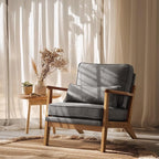 VINGLI Solid Wood Wide Armrests Accent Chair,Upholstered Mid Century Modern Chair with Pillow,Comfy Reading Chair Farmhouse Arm Chair,Chairs Living Room,Bedroom,Guest Room,Linen Fabric,Dark Grey