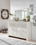 Signature Design by Ashley Paxberry Boho 6 Drawer Dresser, Smooth-gliding Faux Laminate Lined Drawers, Wood, 61.26" W x 15.83" D x 40" H, Whitewash