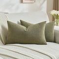 FUTEI Olive Green Decorative Throw Pillow Covers 12x20 Inch Set of 2,Soft Cozy Wheat Ear Striped Patterns Lumbar Pillow Cases,Modern Home Decor for Couch Bed Living Room