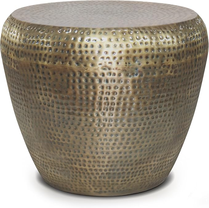 SIMPLIHOME Preston Modern Industrial 22 inch Wide Metal Metal Side Table in Antique Gold, Fully Assembled for the Living Room and Bedroom