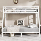 Bellemave Twin Over Full Bunk Bed for Teens, Twin Over Full Bunk Bed Frame with 2 Side Ladder and Full Length Guardrail, Easy Assemble Bunkbeds, Noise Reduced, Mattress Not Included, White