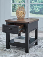 Signature Design by Ashley Wildenauer Farmhouse 1-Drawer End Table with Lower Shelf and USB Ports, Light Brown & Black