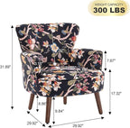 Floral Accent Chair Set of 2, Upholstered Living Room Chairs with Solid Wood Legs, Mid Century Modern Velvet High Back Armchair for Bedroom, Living Room, Black