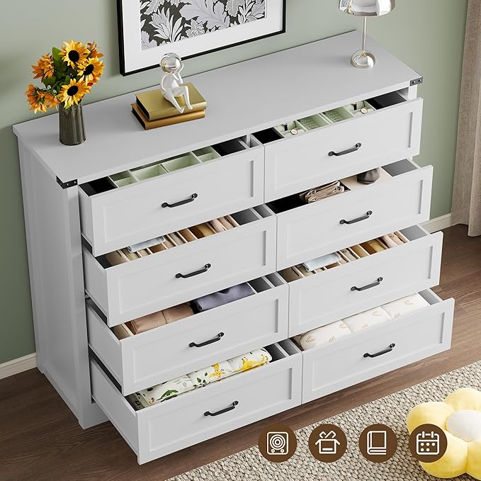 8-Drawer Dresser for Bedroom, Modern Wooden Chest of Drawers with Metal Handles, Anti-Tipping Design, Sturdy and Stable Storage Organizer for Living Room, Entryway, Home Office