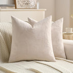 FUTEI Beige Velvet Throw Pillow Covers 16x16 Inch Set of 2,Soft Embossed Leaf-Relief Textured Cushion Cases,Natural Home Decor for Couch Living Room