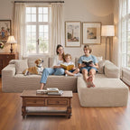 106" Cloud Sectional Couch with Chaise Lounge,L Shaped Modular Modern Sofa,Comfy Corduroy Fluffy Couches with Deep Seat,No Assembly Required Couch for Living Room(Right,Stripe Corduroy,Camel)