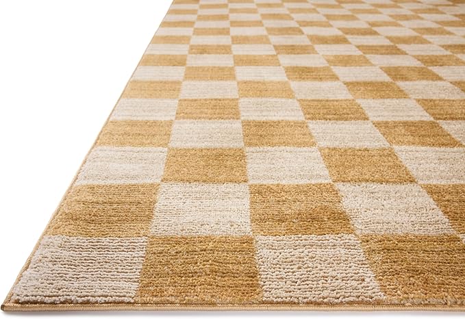 Loloi Chris Loves Julia Calvin Collection CLV-01 Apricot/Ivory 2'-7" x 7'-6" Runner Rug Checkered Neutral Soft Living Room Bedroom Carpet