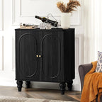 ORRD Fluted Storage Cabinet, Modern Credenza Wooden Accent Sideboard Buffet Cabinet with Adjustable Shelves and Solid Wood Legs, Console Table for Kitchen Dining Living Room Entryway, Black