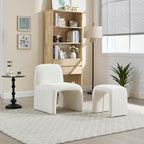 Accent Reading Chair with Ottoman, Chenille Upholstered Comfy Armless Accent Chair with Footrest Modern Side Lounger for Living Room Bedroom, White