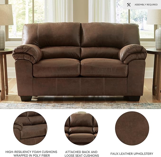 Signature Design by Ashley Bladen Faux Leather Loveseat, Brown