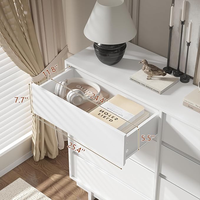 White Dresser for Bedroom, 53.1" Wide 8 Drawer Dresser, Mid Century Modern Dressers Chest of Drawers, Wooden Large Dressers for Bedroom, Closet