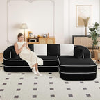 106" Cloud Sectional Sofa, Modern Boneless Couch for Living Room, Deep Seat Comfy Teddy Fabric L Shaped Sofa Chaise, No Assembly Required (Black, 106" L Shape with Right Facing Chaise)