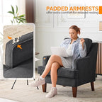 VINGLI Mid-Century Modern Accent Chair, Black Upholstered Armchair Comfy Sofa Chair Reading Chair High Back for Living Room Bedroom Furniture Apartment