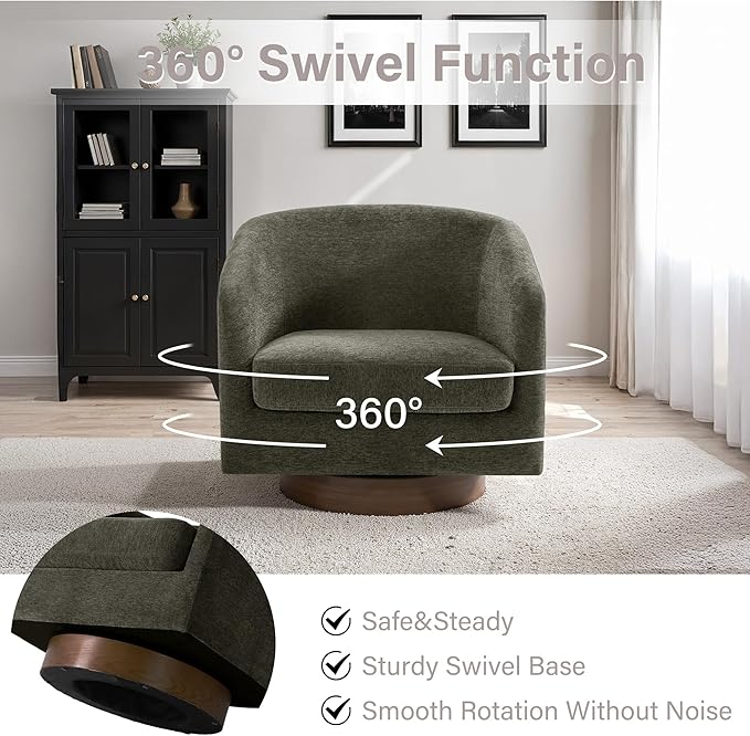 Lumibee Swivel Accent Chairs Set of 2, Chenille Fabric Swivel Barrel Chairs for Living Room, Modern Comfy Upholstered Round Armchairs Single Sofa Chairs for Bedroom, Club-Tan