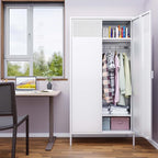 Metal Storage Cabinets Locker with Hanging Rod and Adjustable Shelves, 71'' Clothing Steel Storage Wardrobe for Home & Office, School, Employee,Gym(White, 71''H-Wardrobe)