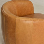 KINWELL 100% Top Grain Genuine Leather Swivel Barrel Armchair No Assembly Modern Upholstered Leather Swivel Accent Chairs with Toss Pillow for Living Room Office Lounge, Camel