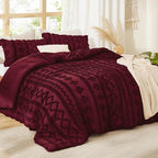 Bedsure Tufted Boho Comforter Set Twin Size - Dark Red Boho Bed Set, GentleSoft™ 2 Pieces Farmhouse Shabby Chic Embroidery Bedding, Gifts for Woman, Soft Jacquard Twin Comforter for All Seasons