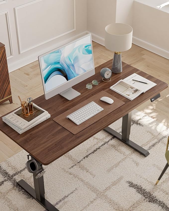 CubiCubi Electric Standing Desk, 55 x 24 Inches Height Adjustable Sit Stand Desk, Ergonomic Home Office Computer Workstation, Black Walnut