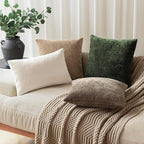 Foindtower Pack of 2 Soft Textured Chenille Throw Decorative Pillow Covers Square Accent Solid Cushion Cover Neutral Farmhouse Pillow Case for Couch Sofa Bedroom Living Room 22x22 Inch,Dark Green