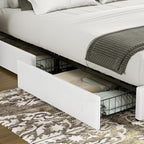 VECELO Full Size Upholstered Bed Frame with 4 Drawers and Headboard, Velvet Platform Storage Bedframe, Wooden Slats Support, No Box Spring Needed,White